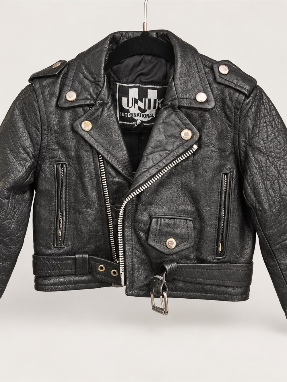 UNIK International Youth Small Genuine Leather Black Motorcycle Biker Jacket